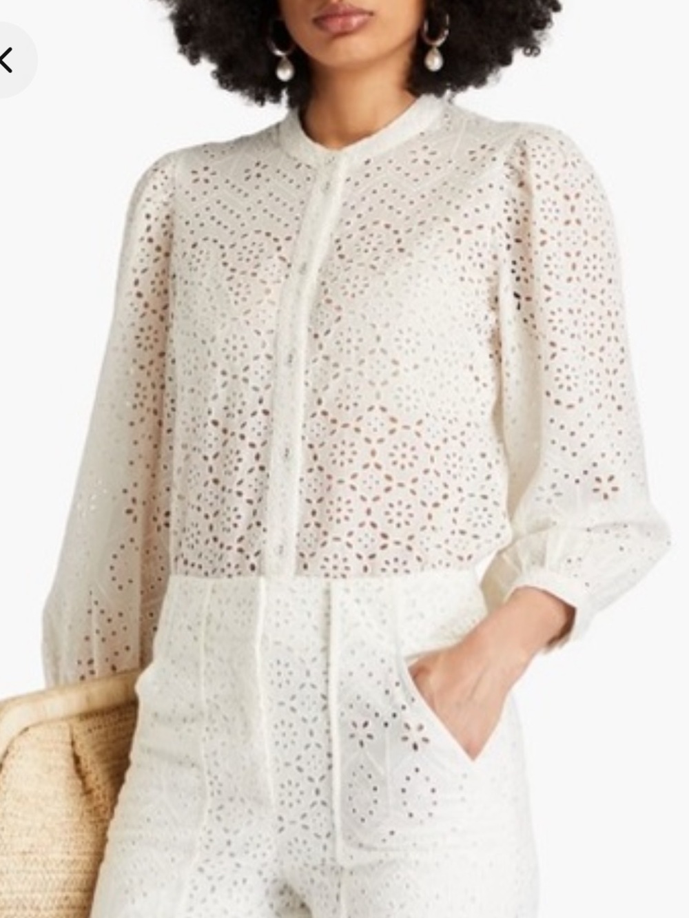 Veronica Beard Cream Vitale Eyelet Lace Button Down Blouse Women's Size M